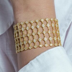 Sterling Silver 925 Gold Plated Round Clear CZ Net Bracelet